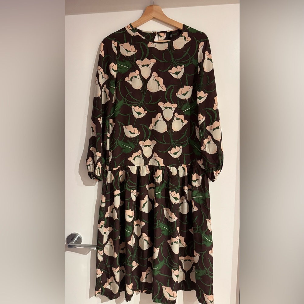 Topshop Boutique NWOT 100% Silk Floral Print Long Sleeve Dress
